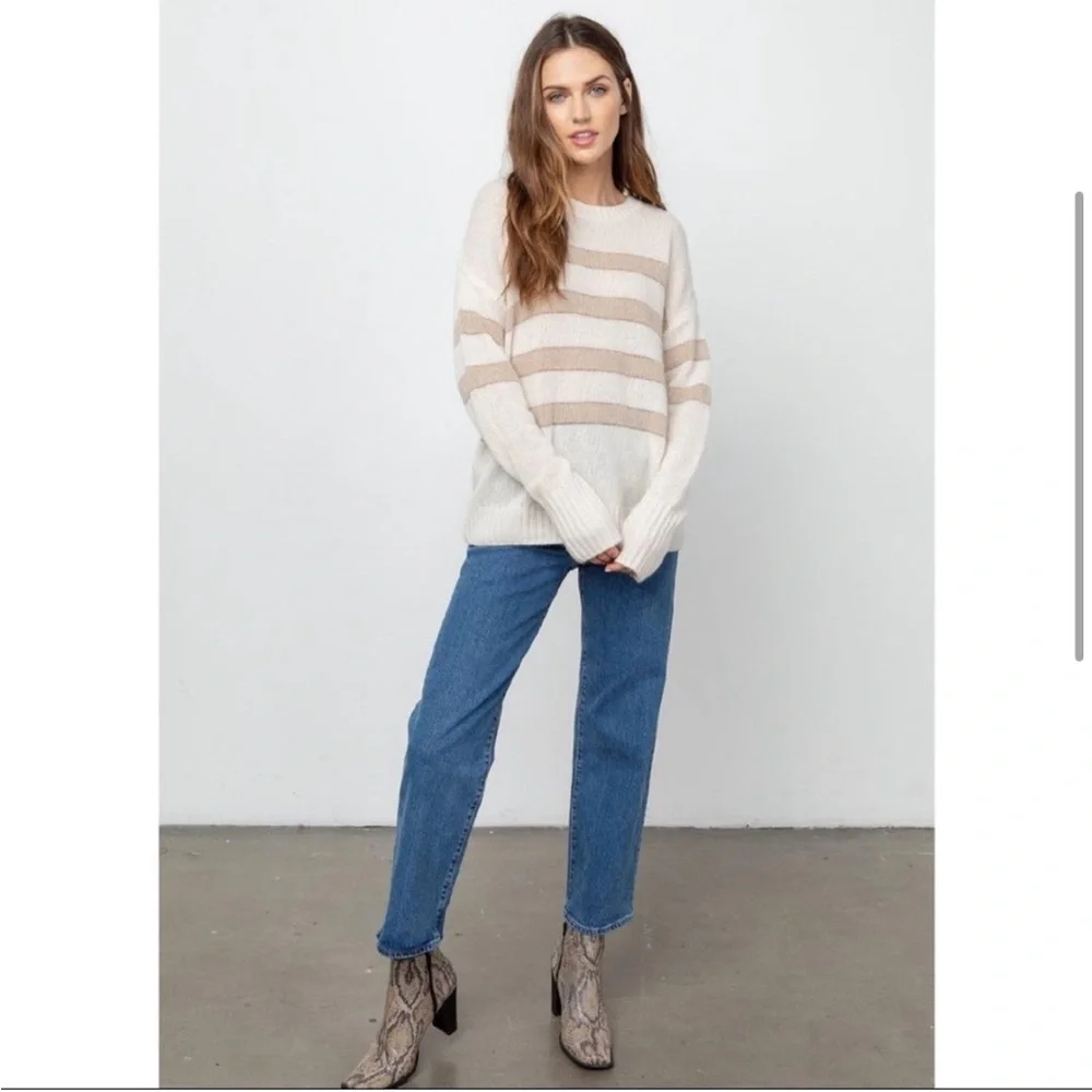 RAILS Ivory Jute Metallic Stripe Cashmere Silk Blend Sweater M - Picture 4 of 13